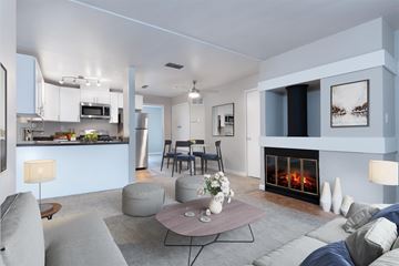 Walnut Creek apartment for rent - a living room with a couch and a coffee table and a fireplace