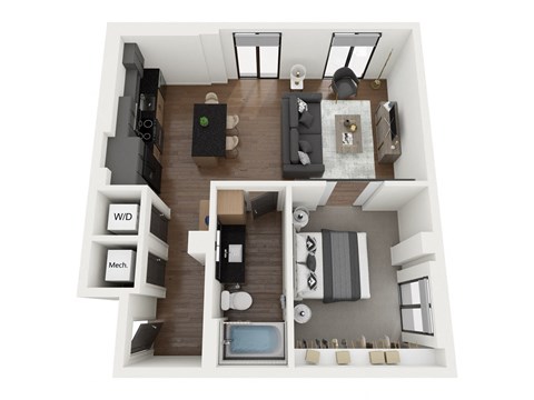 Floor plan for 1 bed, 1 bath, 694 sqft