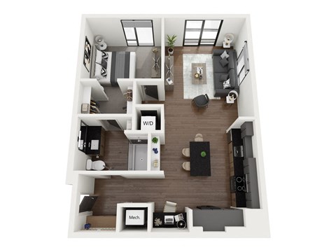 Floor plan for 1 bed, 1 bath, 810 sqft