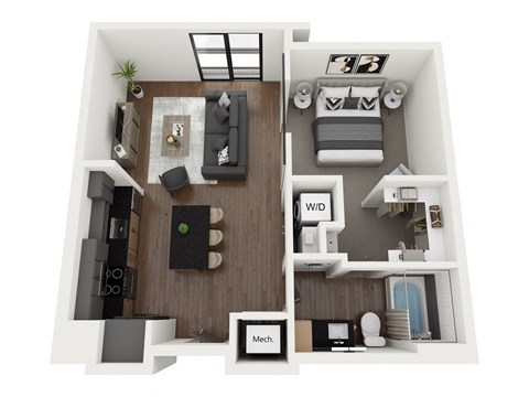 Floor plan for 1 bed, 1 bath, 680 sqft