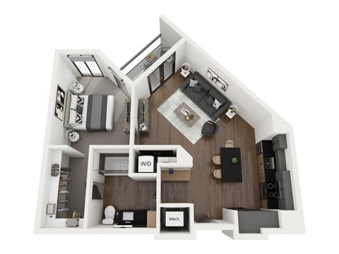 Floor plan for 1 bed, 1 bath, 762 sqft