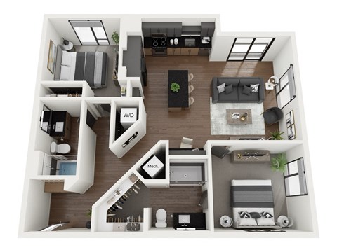 Floor plan for 2 beds, 2 baths, 1080 sqft