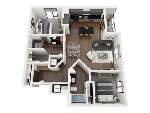 Floor plan for 2 beds, 2 baths, 1164 sqft