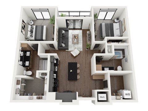 Floor plan for 2 beds, 2 baths, 1092 sqft