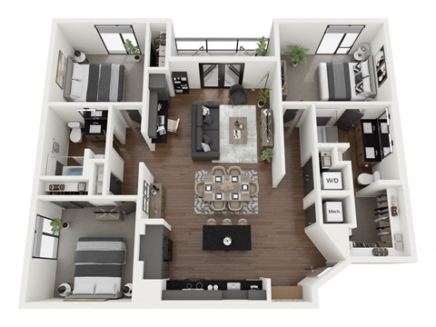 Floor plan for 3 beds, 2 baths, 1438 sqft