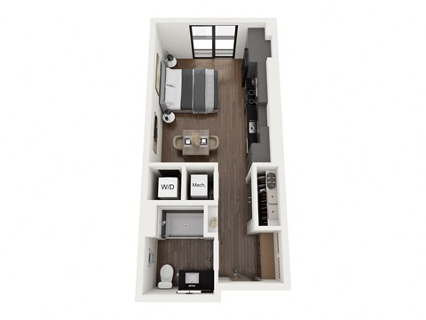 Floor plan for studio, 1 bath, 458 sqft