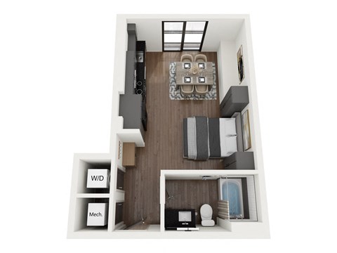 Floor plan for studio, 1 bath, 464 sqft