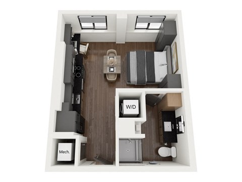 Floor plan for studio, 1 bath, 435 sqft