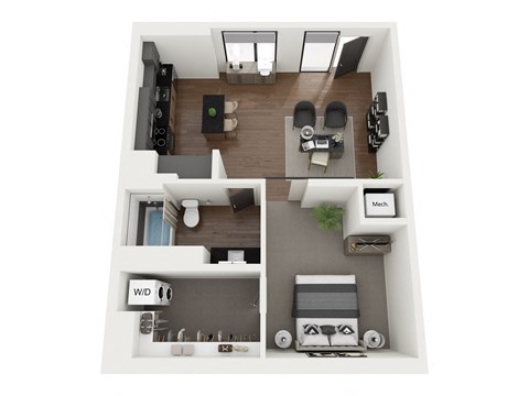 Floor plan for 1 bed, 1 bath, 771 sqft