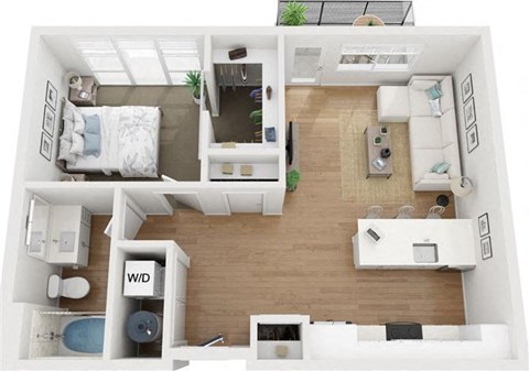 Floor plan for 1 bed, 1 bath, 696 sqft