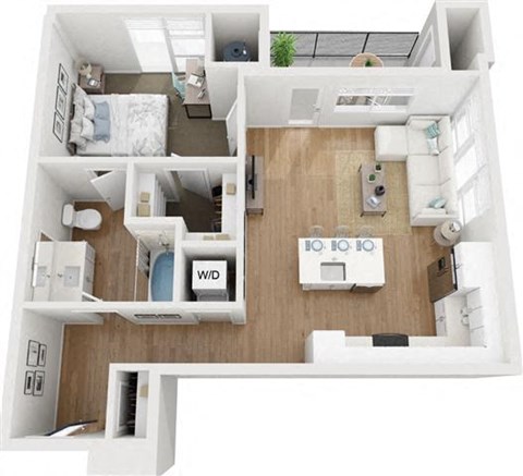 Floor plan for 1 bed, 1 bath, 764 sqft
