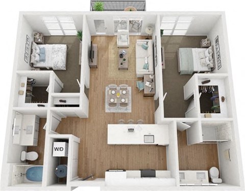 Floor plan for 2 beds, 2 baths, 1068 sqft