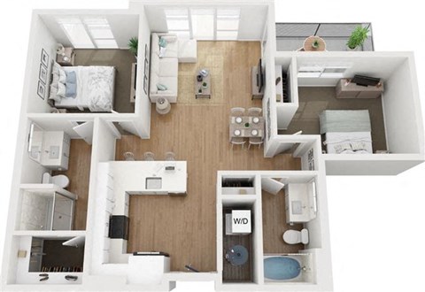 Floor plan for 2 beds, 2 baths, 1019 sqft