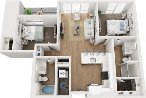 Floor plan for 2 beds, 2 baths, 968 sqft