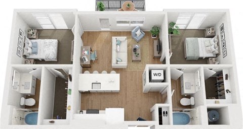 Floor plan for 2 beds, 2 baths, 925 sqft