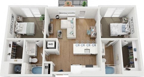 Floor plan for 2 beds, 2 baths, 920 sqft