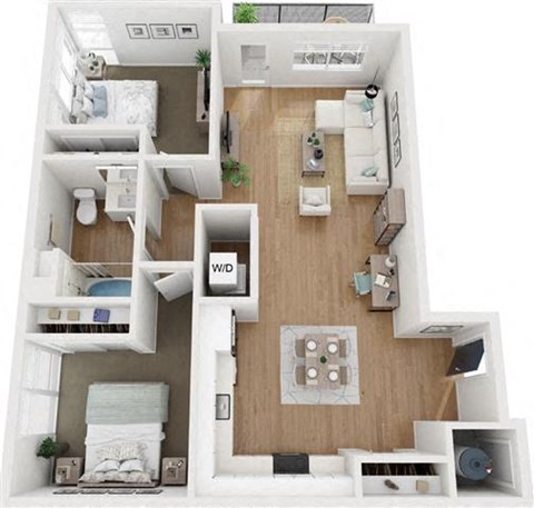Floor plan for 2 beds, 1 bath, 944 sqft