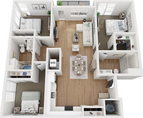 Floor plan for 3 beds, 2 baths, 1237 sqft