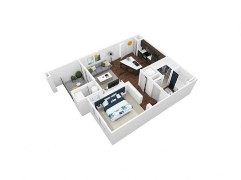 Floor plan for 1 bed, 1 bath, 694 sqft