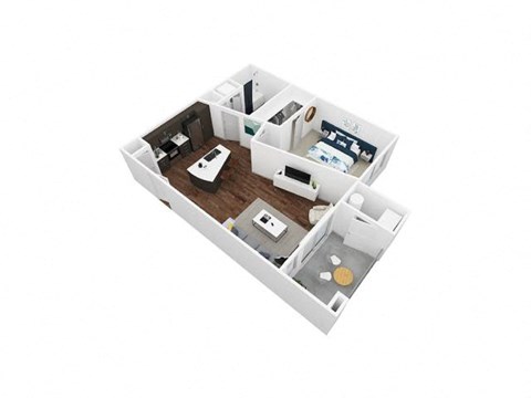Floor plan for 1 bed, 1 bath, 735 sqft