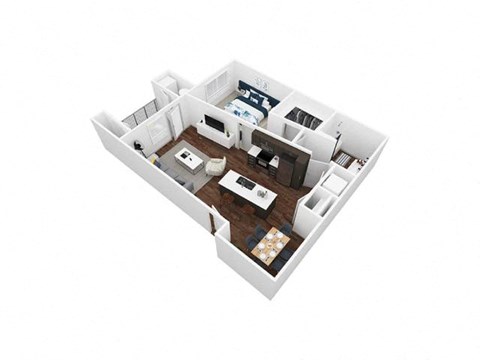 Floor plan for 1 bed, 1 bath, 843 sqft