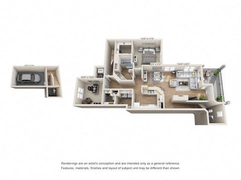 Floor plan for 1 bed, 1 bath, 1090 sqft