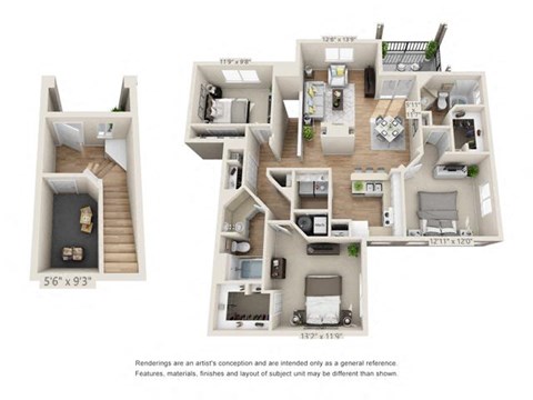 Floor plan for 3 beds, 2 baths, 1485 sqft