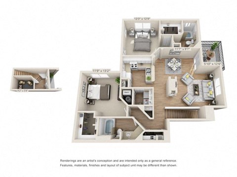 Floor plan for 2 beds, 2 baths, 1321 sqft