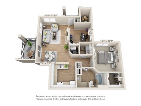 Floor plan for 1 bed, 1 bath, 928 sqft