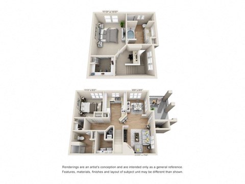 Floor plan for 2 beds, 2 baths, 1283 sqft