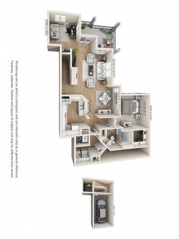 Floor plan for 1 bed, 1 bath, 1110 sqft