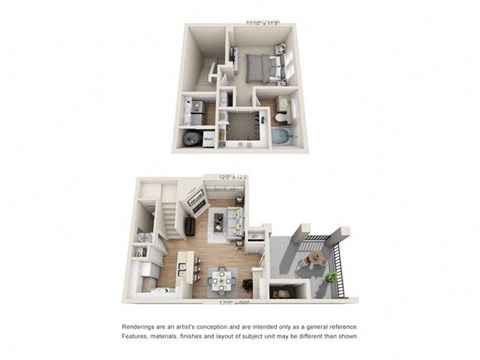 Floor plan for 1 bed, 1 bath, 876 sqft