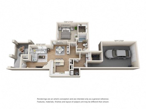 Floor plan for 1 bed, 1 bath, 865 sqft