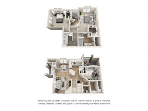Floor plan for 2 beds, 2 baths, 1442 sqft