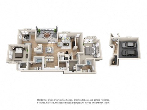 Floor plan for 2 beds, 2 baths, 1445 sqft