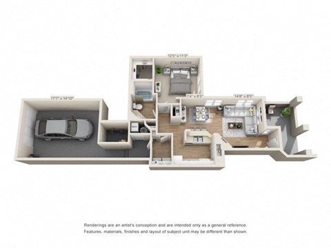 Floor plan for 1 bed, 1 bath, 770 sqft