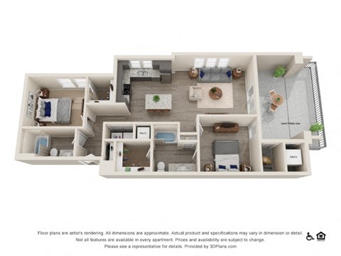Floor plan for 2 beds, 2 baths, 1133 sqft