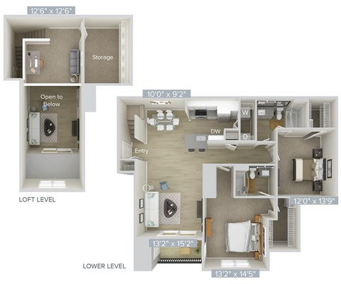Floor plan for 2 beds, 2 baths, 1376 sqft
