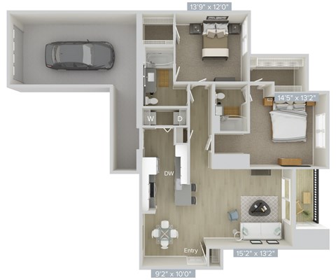Floor plan for 2 beds, 2 baths, 1188 sqft