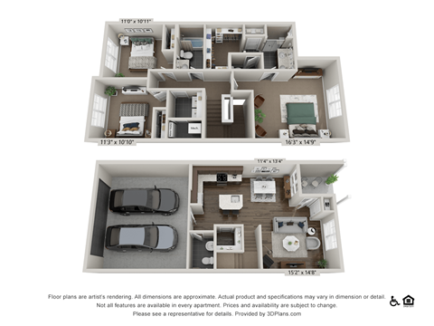 Floor plan for 3 beds, 2.5 baths, 1572 sqft