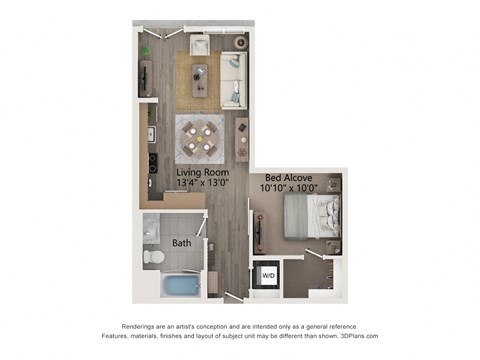 Floor plan for studio, 1 bath, 581 sqft