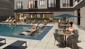 Philadelphia apartment for rent - a rendering of the pool and patio area at edgewater 2 apartments