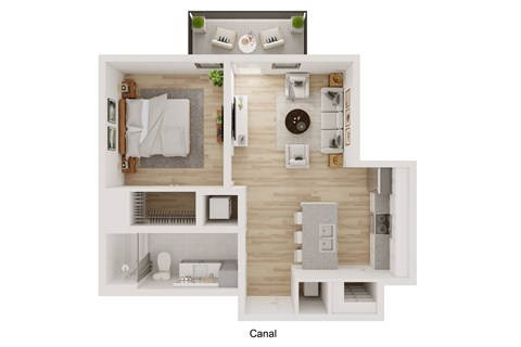 Floor plan for 1 bed, 1 bath, 670 sqft