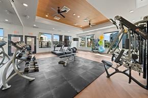 Glendale apartment for rent - a gym with weights and cardio equipment and windows