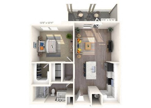 Floor plan for 1 bed, 1 bath, 815 sqft