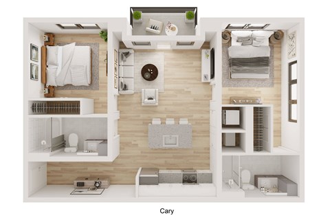 Floor plan for 2 beds, 2 baths, 914 sqft