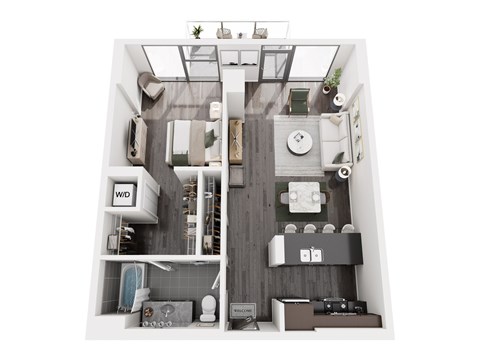 Floor plan for 1 bed, 1 bath, 785 sqft