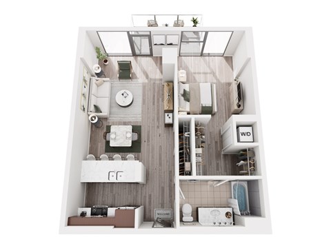 Floor plan for 1 bed, 1 bath, 785 sqft