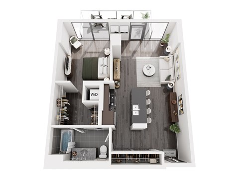 Floor plan for 1 bed, 1 bath, 785 sqft