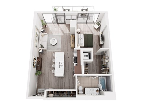 Floor plan for 1 bed, 1 bath, 785 sqft